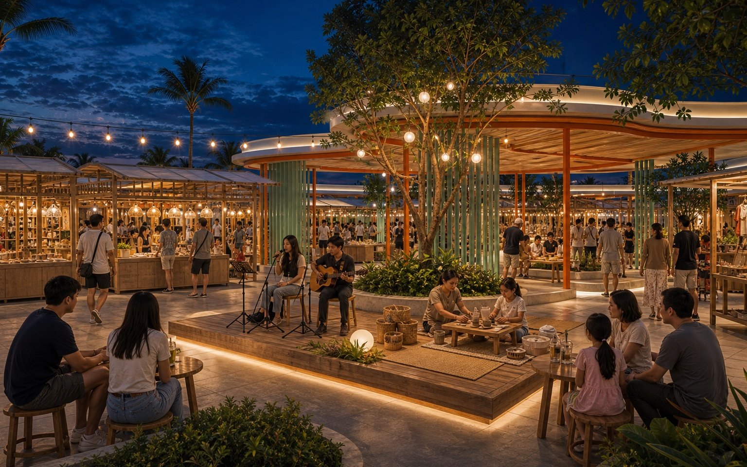 Indicative Tinung community courtyard with a small acoustic performance and craft activity